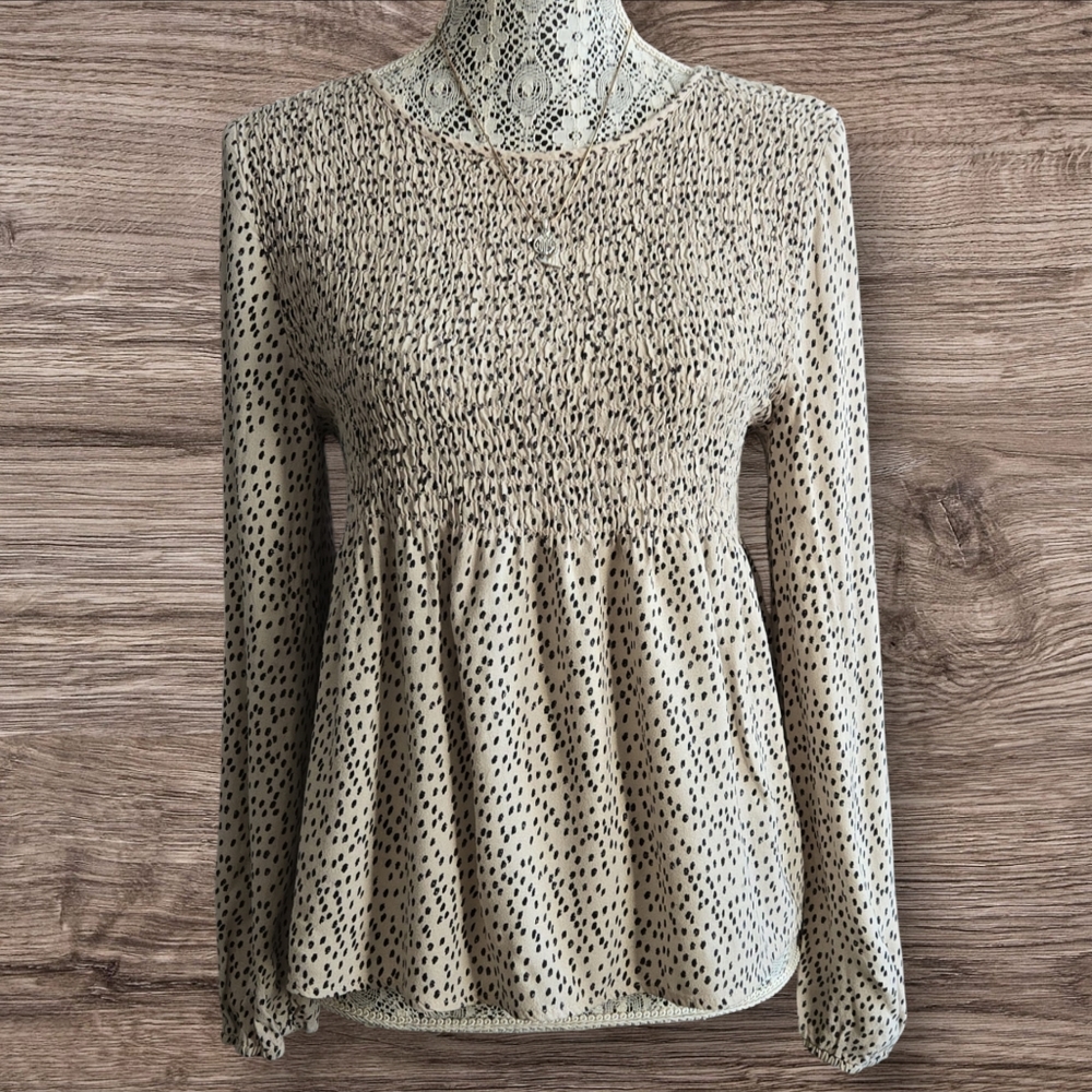 Urban Romantics Beige with black dotted Print top - Picture 2 of 7
